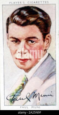 Zigaretten card Player's, Paul Muni. Paul Muni (1895-1967), ein amerikanischer Bühnen- und Filmschauspieler. Stockfoto