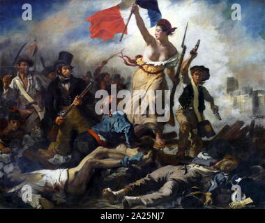 Gemälde "Die Freiheit führt das Volk" von Eugène Delacroix. Eugene Delacroix (1798-1863), einem französischen romantischen Künstler. Stockfoto