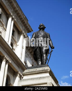 Statue von Major-general Robert Clive. major-general Robert Clive, 1. Baron Clive (1725-1774) ein britischer Offizier und Privateer, der die militärische und politische Vorherrschaft der East India Company in Bengalen etabliert. Stockfoto