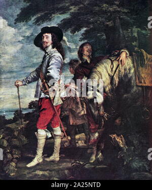 Gemälde mit dem Titel "Charles i bei der Jagd' von Anthony van Dyck. Sir Anthony Van Dyck (1599-1641) ein flämischer Barock artist Stockfoto