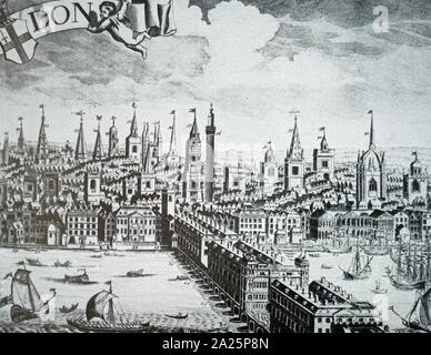 Holzschnitt Kupferstich mit der Darstellung der steelyard, den wichtigsten Handelspartnern base der Hanse in London während des 15. und 16. Jahrhundert Stockfoto