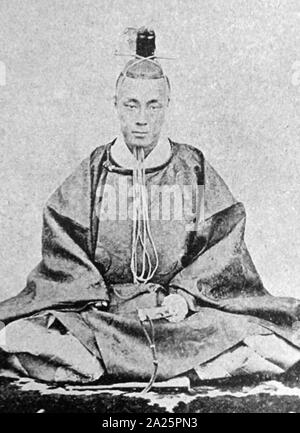 Kaiser Meiji (1852-1912), Kaiser von Japan, Regierende ab dem 3. Februar 1867 bis zu seinem Tod am 30. Juli 1912. Er den Vorsitz der Meiji Periode, eine Zeit des rasanten Wandel, erlebt das Kaiserreich Japan schnell von einem Isolationistischen feudalen Staat zu einer industrialisierten Welt verwandeln. Stockfoto