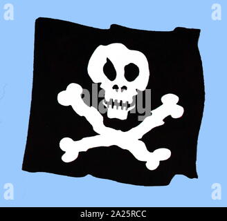 Jolly Roger ist der traditionelle englische Namen für die Flags geflogen, wenn es sich um ein Piratenschiff über anzugreifen, während des frühen 18. Jahrhunderts. Die Fahne am häufigsten als die Jolly Roger heute, der Totenkopf mit gekreuzten Knochen Symbol auf einer schwarzen Flagge, wurde während der 1710s durch eine Reihe von Pirate Captains verwendet Stockfoto