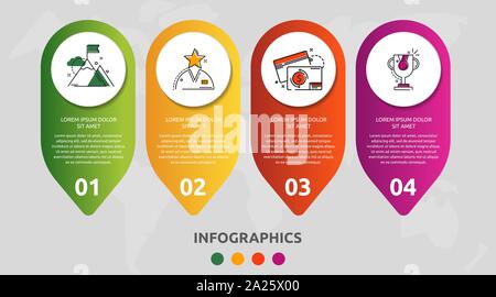 Vektor modernen Infografik flachbild Vorlage pin für vier Papieretikett, Diagramm, Grafik, Präsentation. Business Konzept mit 4 Optionen und markiert. Leerzeichen Stock Vektor