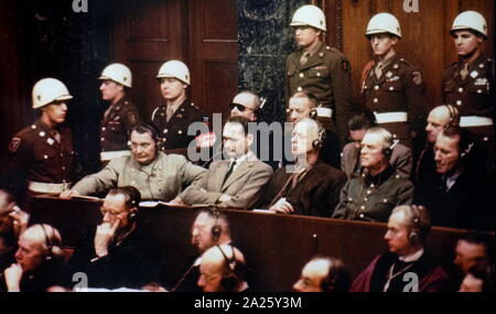 Foto von Rudolf Hess während der Nürnberger Prozesse. Rudolf Walter Richard Hess (1894-1987) ein deutscher Politiker und ein führendes Mitglied der Nationalsozialistischen Partei Deutschlands. Stockfoto