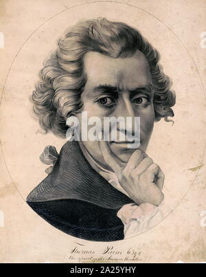 Eine eingravierte Portrait von Thomas Paine (1737-1809) Deutsch-amerikanischer politischer Aktivist, Philosoph, politische Theoretiker und Revolutionär. Stockfoto