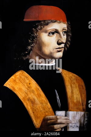 Portrait eines Musikers, 1485, Gemälde von italienischen Künstler Leonardo da Vinci (1452-1519), italienischer Künstler und Universalgelehrten; Stockfoto