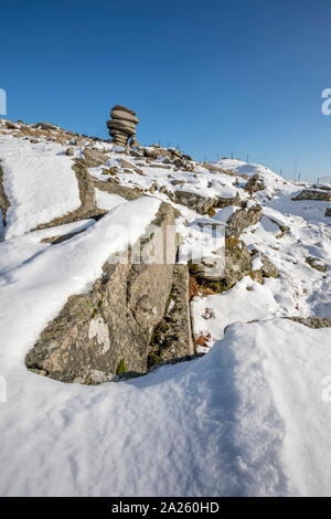 Cheesewring; im Schnee; Cornwall, UK Stockfoto