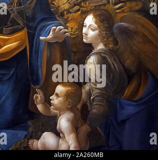 (Details) Madonna in der Felsengrotte (London Version), 1508, Öl auf Leinwand von Leonardo da Vinci (April 1452 - Mai 1519), ein italienischer Universalgelehrten der Renaissance. Stockfoto