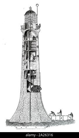 Ein Schnittbild des Bell Rock Leuchtturm, vor der Küste von Angus, Schottland, entworfen von Robert Stevenson. Robert Stevenson (1772-1850) eine schottische Bauingenieur und berühmten Konstrukteur und Erbauer der Leuchttürme. Vom 19. Jahrhundert Stockfoto