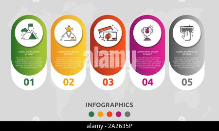 Vektor modernen Infografik flachbild Vorlage pin für fünf Papieretikett, Diagramm, Grafik, Präsentation. Business Konzept mit 5 Optionen und markiert. Leerzeichen Stock Vektor
