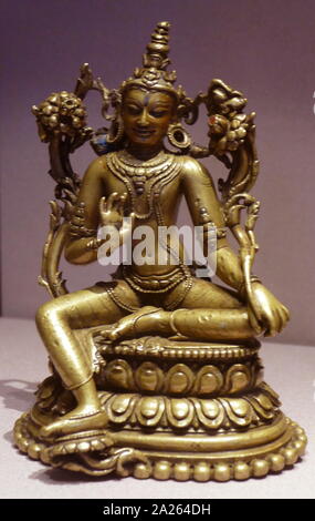 Sitzende Figur, Indien, ca. 1100-1199 Tibet, Überfluss, 800-1900. Die Bronze und Kupfer Abbildung zeigt Avalokiteshvara, die Verkörperung des unendlichen Mitgefühls im Mahayana Buddhismus. Stockfoto