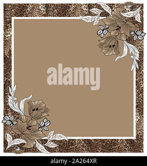Schal Blumen mit tierischen Haut. Braun Muster. Stockfoto