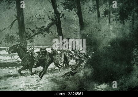 Deutsche Kavallerie, die durch die Artillerie Westfront, Erster Weltkrieg, 1916 angegriffen Stockfoto