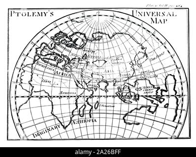 Eine Karte der Welt bekannt von Ptolemäus als auf einem Mercator Projektion dargestellt. Vom 18. Jahrhundert Stockfoto