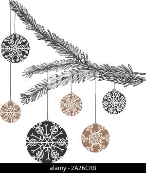 Christbaumkugeln hängen von einem Pine Tree Branch Stock Vektor