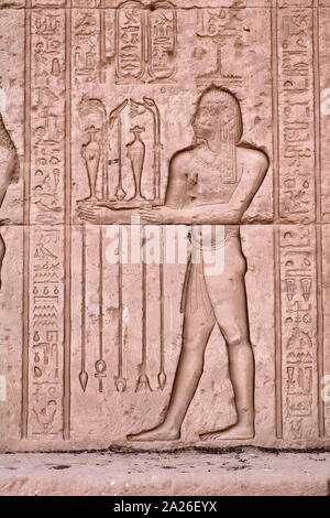 Ägyptischen Gott Haby, präsentiert ein Angebot. Von einer Entlastung im Tempel der Hathor, Dendera Ägypten Stockfoto