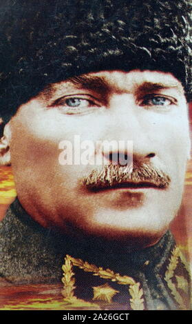Porträt von Mustafa Kemal Atatürk (1881-1938), Gründer der Republik Türkei. Präsident von 1923 bis zu seinem Tod im Jahre 1938. Ideologisch eine säkularistische und nationalistischen, seine Politik und Theorien wurde als Kemalismus bekannt. Stockfoto