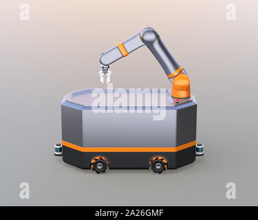 Seitenansicht des mobilen Roboters AGV auf grauem Hintergrund. 3D-Bild. Stockfoto