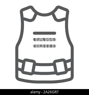 Body Armor Symbol Leitung, der Armee und der militärischen, kugelsichere Weste Zeichen, Vektorgrafiken, ein lineares Muster auf weißem Hintergrund. Stock Vektor