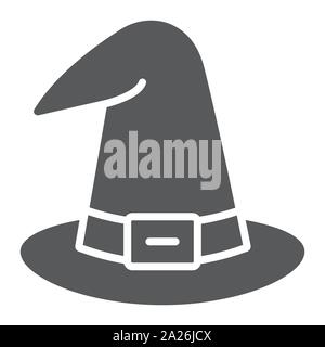 Hexenhut glyph Icon, Kappe und Magie, Zauberer hut Zeichen, Vektorgrafiken, einem festen Muster auf weißem Hintergrund. Stock Vektor