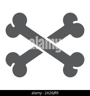 Kreuz Knochen glyph Icon, Halloween und Gefahr, gekreuzte Knochen, Zeichen, Vektorgrafiken, einem festen Muster auf weißem Hintergrund. Stock Vektor