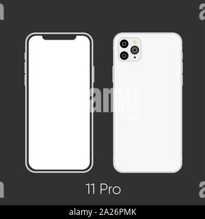 Neue2019 Telefon Modell 11 Pro weiß auf schwarz isoliert Stock Vektor