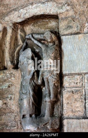 Mittelalterliche Carving in der St. Nikolaus Kirche, Dormston, Worcestershire, England, Großbritannien Stockfoto
