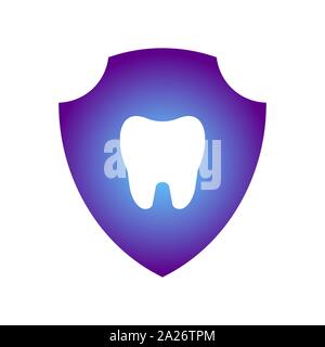 Glühende Zahn Bild in ein violettes Schild. Zahn- Idee. EPS 10. Stock Vektor