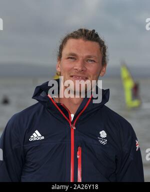 Poole, Großbritannien. 01 Okt, 2019. Tom Squires (RS:X-Windsurfer Männer Mens). TeamGB verkünden die ersten Athleten für die Olympischen Spiele 2020 in Tokio ausgewählt. Segeln. Haven Rockley Holiday Park. Poole. Dorset. UK. Credit: Sport in Bildern/Alamy leben Nachrichten Stockfoto