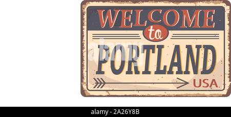Vintage Tin Sign Willkommen in USA. Washington. Retro Souvenirs oder Postkarte Vorlagen auf Rost Hintergrund. Stock Vektor