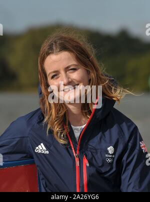 Poole. Vereinigtes Königreich. 01. Oktober 2019. Eilidh Mcintyre (470 Frauen zwei Person beiboot). TeamGB verkünden die ersten Athleten für die Olympischen Spiele 2020 in Tokio ausgewählt. Segeln. Haven Rockley Holiday Park. Poole. Dorset. UK. Credit: Sport in Bildern/Alamy leben Nachrichten Stockfoto