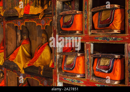 Folios des alten Handschriften in der Bibliothek des Klosters Thiksey, Ladakh Stockfoto