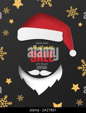 Weihnachten Verkauf Banner Design in Papier schneiden Stil. Vector Illustration für Hintergrund, Plakat, Broschüre, Flyer, Werbung anzuzeigen. Stock Vektor