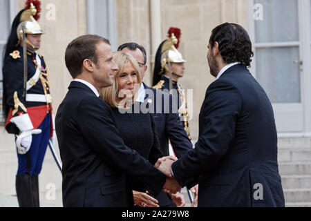 Paris, Frankreich. 30 Sep, 2019. Emmanuel Längestrich empfängt ausländische Staats- und Regierungschefs Tribut an Präsident Jacques Chirac zu bezahlen. Stockfoto