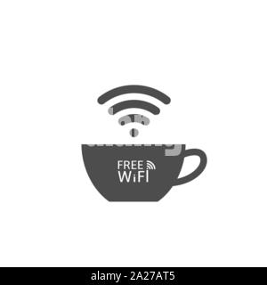 Kostenloser WLAN-Symbol. Tasse Tee oder Kaffee mit Wi-fi, drahtlose Technologie Stock Vektor