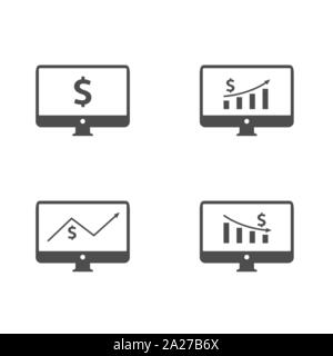 Monitor Icons mit Dollarzeichen. Stock Trading index und finanziellen Diagramme Stock Vektor
