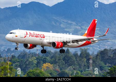 Medellin, Kolumbien - Januar 27, 2019: Avianca Airbus A321 Flugzeug in Medellin Rionegro Flughafen (MDE) in Kolumbien. | Verwendung weltweit Stockfoto