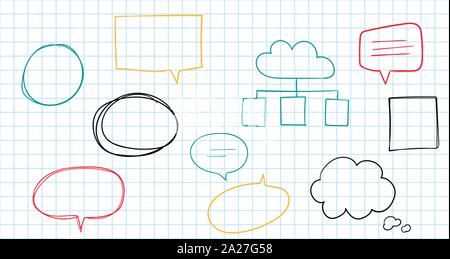 Bunte Hand Sprechblasen auf weißem Hintergrund dargestellt. Stock Vektor