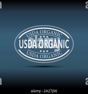 USDA Organic Web Label Abzeichen Emblem auf einem blauen Hintergrund Stock Vektor