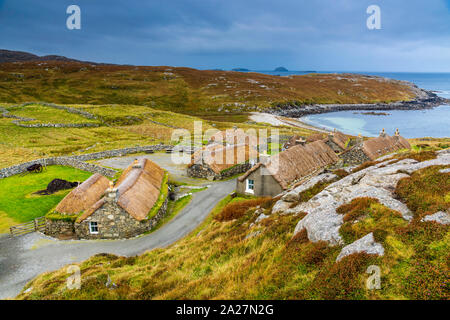 Gearrannan Blackhouse Village auf der Insel Lewis, Schottland, Großbritannien Stockfoto