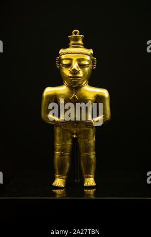 Gold Statuette eines Armenia Cacique (Leiter/Leiter), 200-1000 AD. Eine von mehr als hundert Artefakte der Quimbaya Schatz (Tesoro De Los Quimb Stockfoto