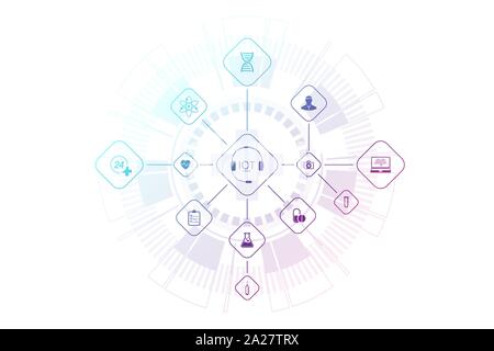 Medizinisches Konzept Internet der Dinge (IoT) und pharmazeutische Produkte Hintergrund. World Trade in pharmazeutischen Präparaten, pharmakologischen Business Stock Vektor