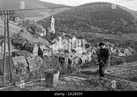 Stadt Lauscha in Thüringen 1940-50 er. Stadt Lauscha in Thüringen, 1940-50 s Stockfoto