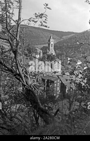 Stadt Lauscha in Thüringen 1940-50 er. Stadt Lauscha in Thüringen, 1940-50 s Stockfoto