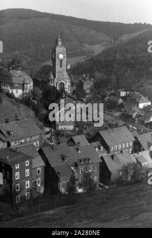 Stadt Lauscha in Thüringen 1940-50 er. Stadt Lauscha in Thüringen, 1940-50 s Stockfoto