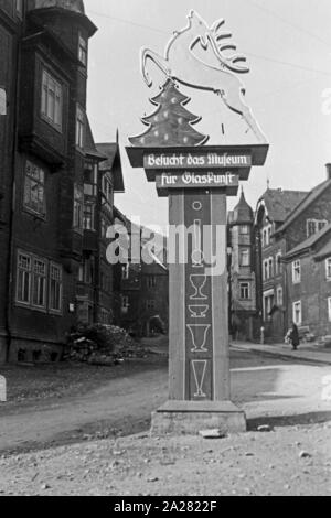 Stadt Lauscha in Thüringen 1940-50 er. Stadt Lauscha in Thüringen, 1940-50 s Stockfoto