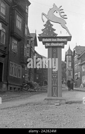 Stadt Lauscha in Thüringen 1940-50 er. Stadt Lauscha in Thüringen, 1940-50 s Stockfoto