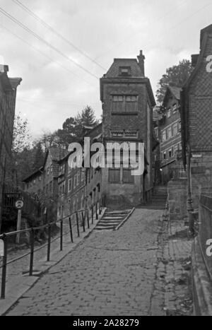 Stadt Lauscha in Thüringen 1940-50 er. Stadt Lauscha in Thüringen, 1940-50 s Stockfoto