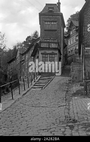 Stadt Lauscha in Thüringen 1940-50 er. Stadt Lauscha in Thüringen, 1940-50 s Stockfoto